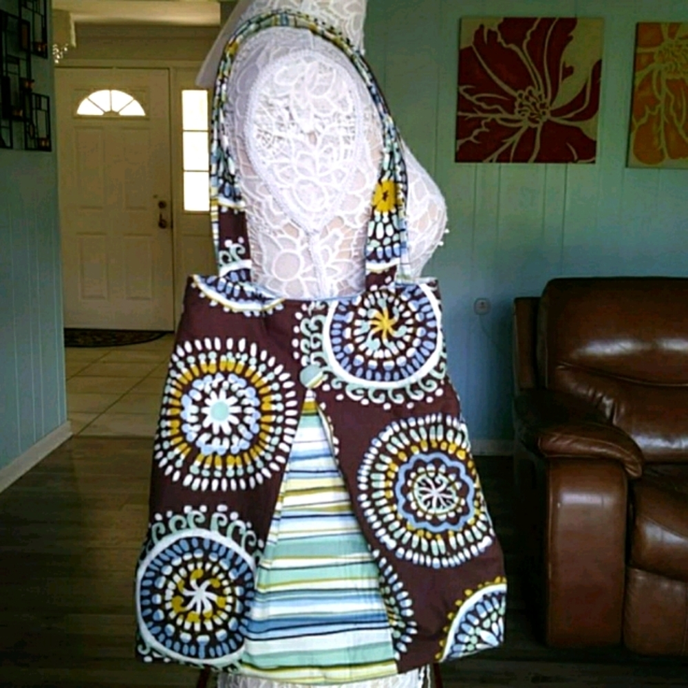 Boho brown striped pleated bag